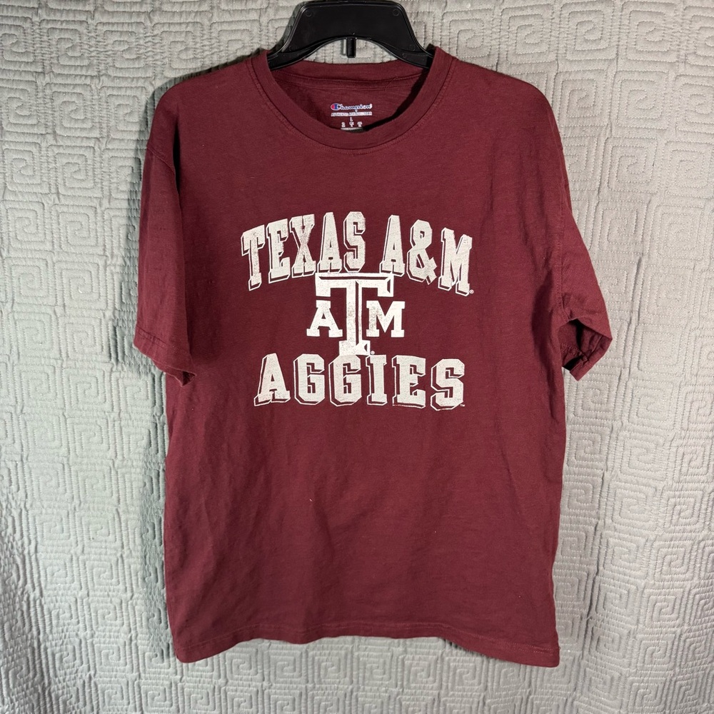 Champion T-Shirt Men Size Large Maroon Texas A&M Aggies 100% Cotton Short Sleeve